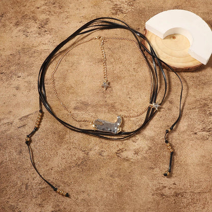 2 Piece Layered Leather Cord Boot Pendant Necklace