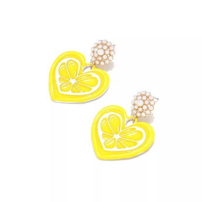 Heart Dangle Earrings with Pearl Accent