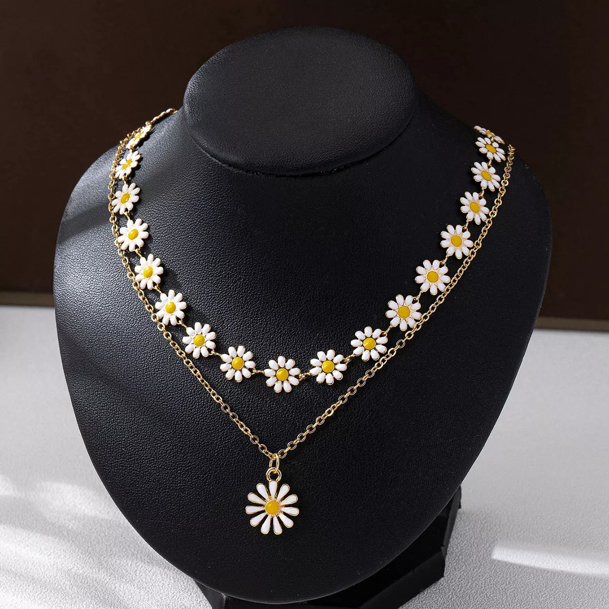 2 Piece 18K Gold-Plated Daisy Necklace