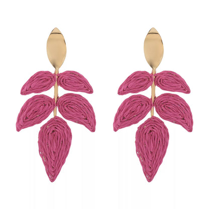 Rattan Woven Leaf Dangle Earrings