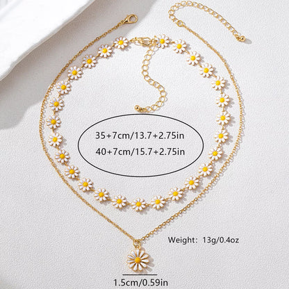2 Piece 18K Gold-Plated Daisy Necklace