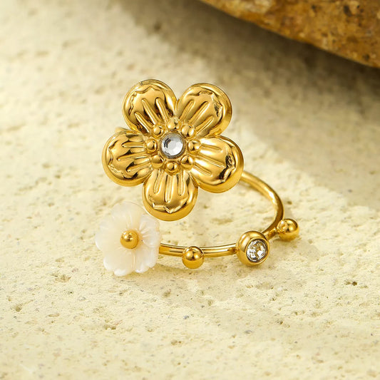 18K Gold-Plated Flower Open Ring