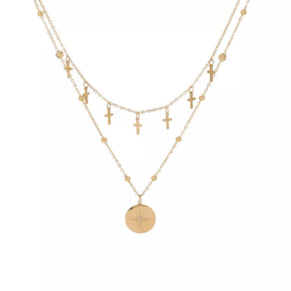 18K Gold-Plated Cross Double Layered Pendant Necklace