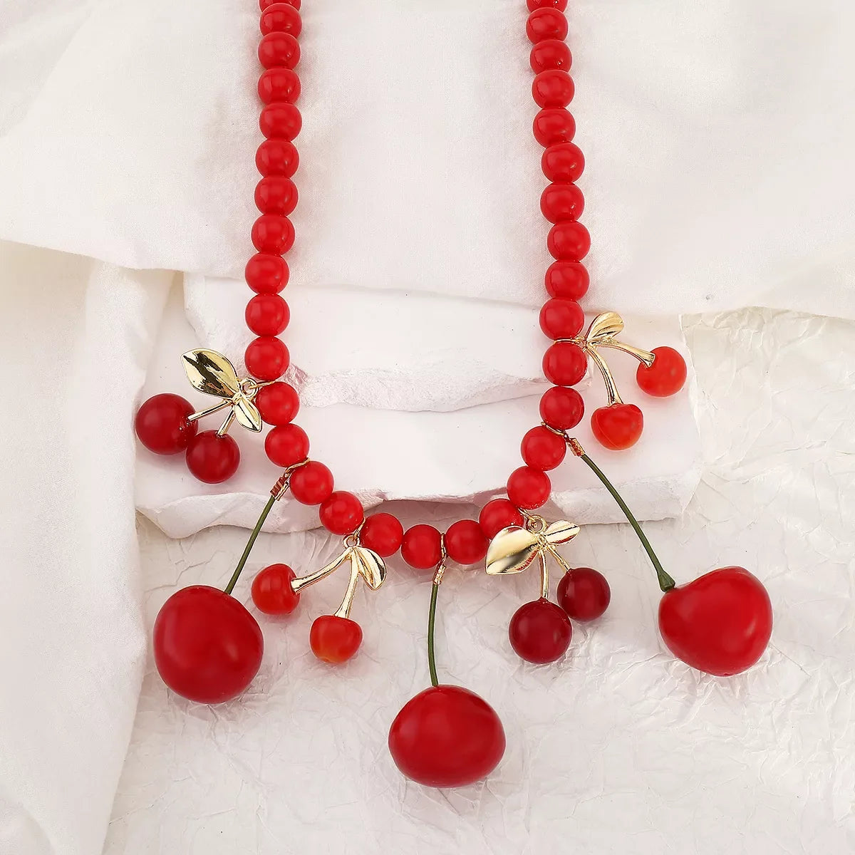 Cherry Beaded Charm Necklace