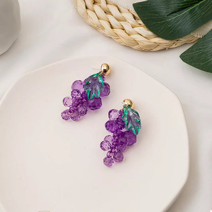 Grape Cluster Beaded Dangle Earrings