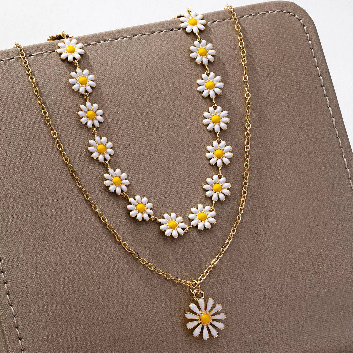 2 Piece 18K Gold-Plated Daisy Necklace