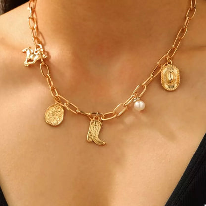 18K Gold-Plated Charm Necklace and Bracelet Jewelry Set