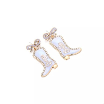 Cowgirl Boot Dangle Earrings with Bow