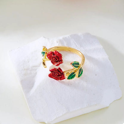 Rose Bypass Ring and Bracelet Jewelry Set