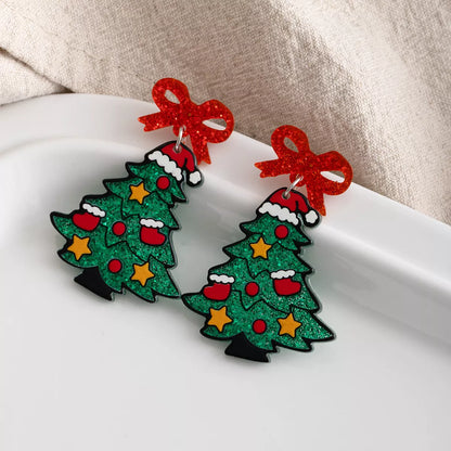 Christmas Tree Bow Dangle Earrings