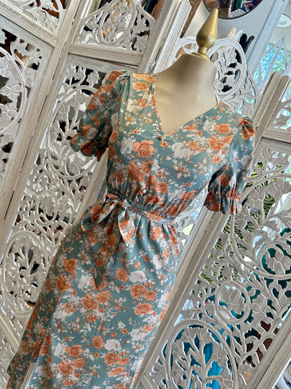 Sleeve Midi Floral Dress