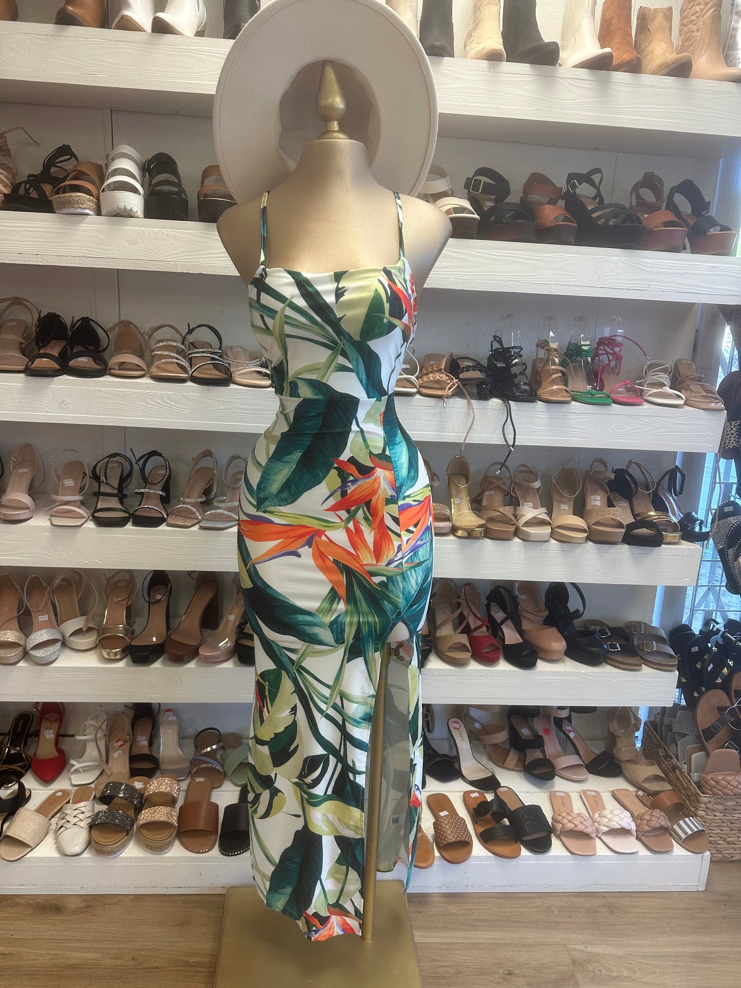 Tropical Print Slit Dress