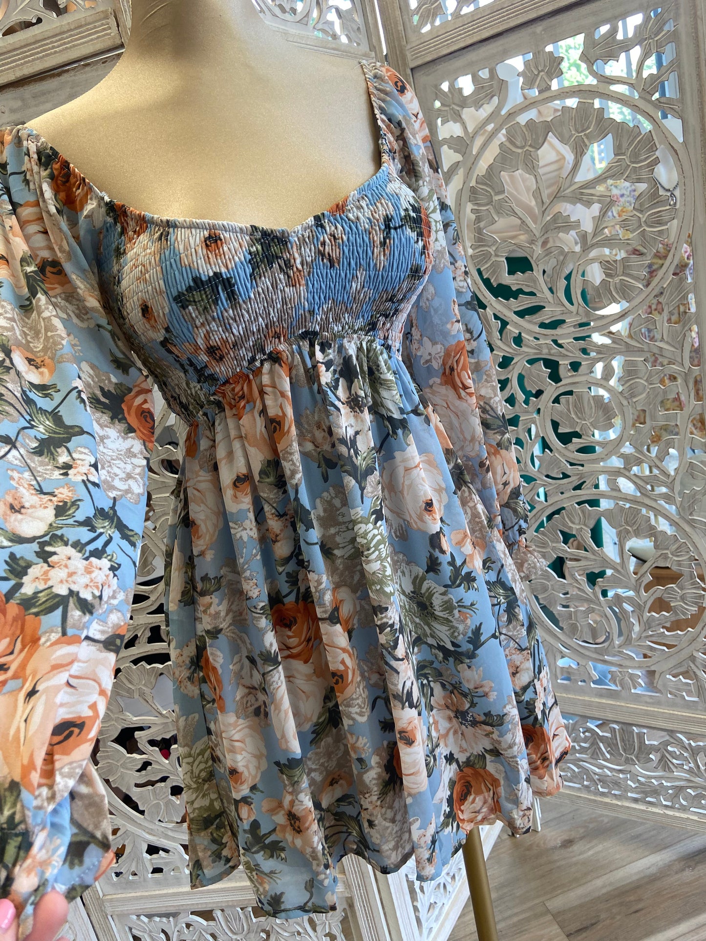 Blue Scrunched Tie back Dress