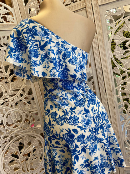 Blue Floral Ruffle Sleeve Dress