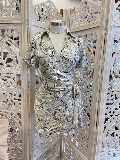 Ivory Wrapped Collard Print Dress