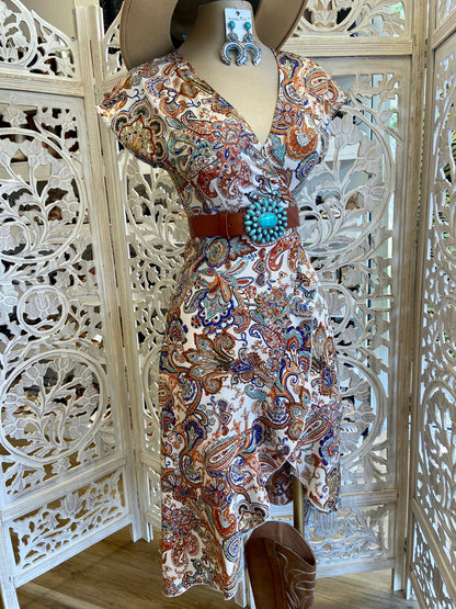 Western Wrapped Printed Dress- Not Stretchy