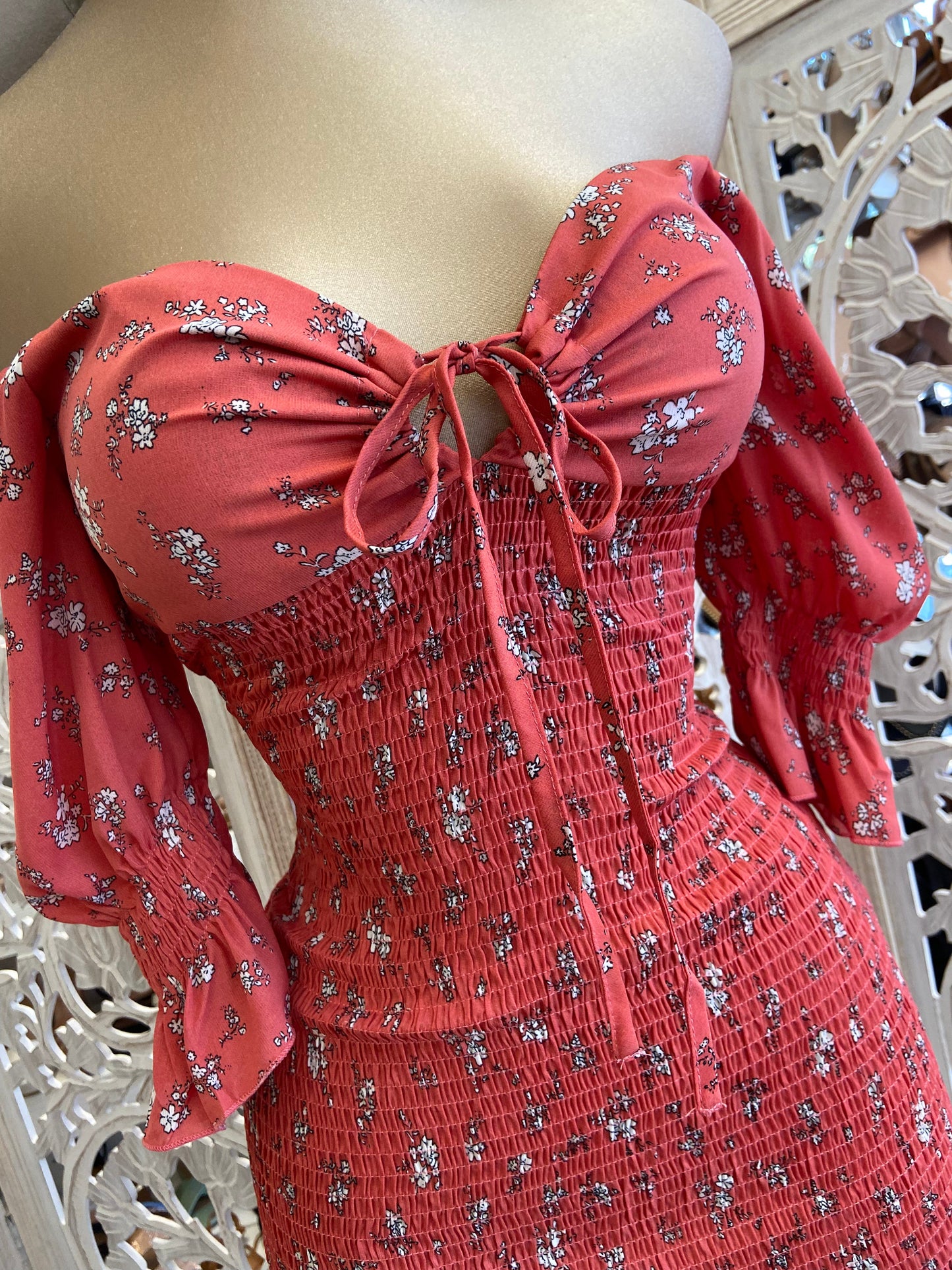 Rust Floral Smocked Dress