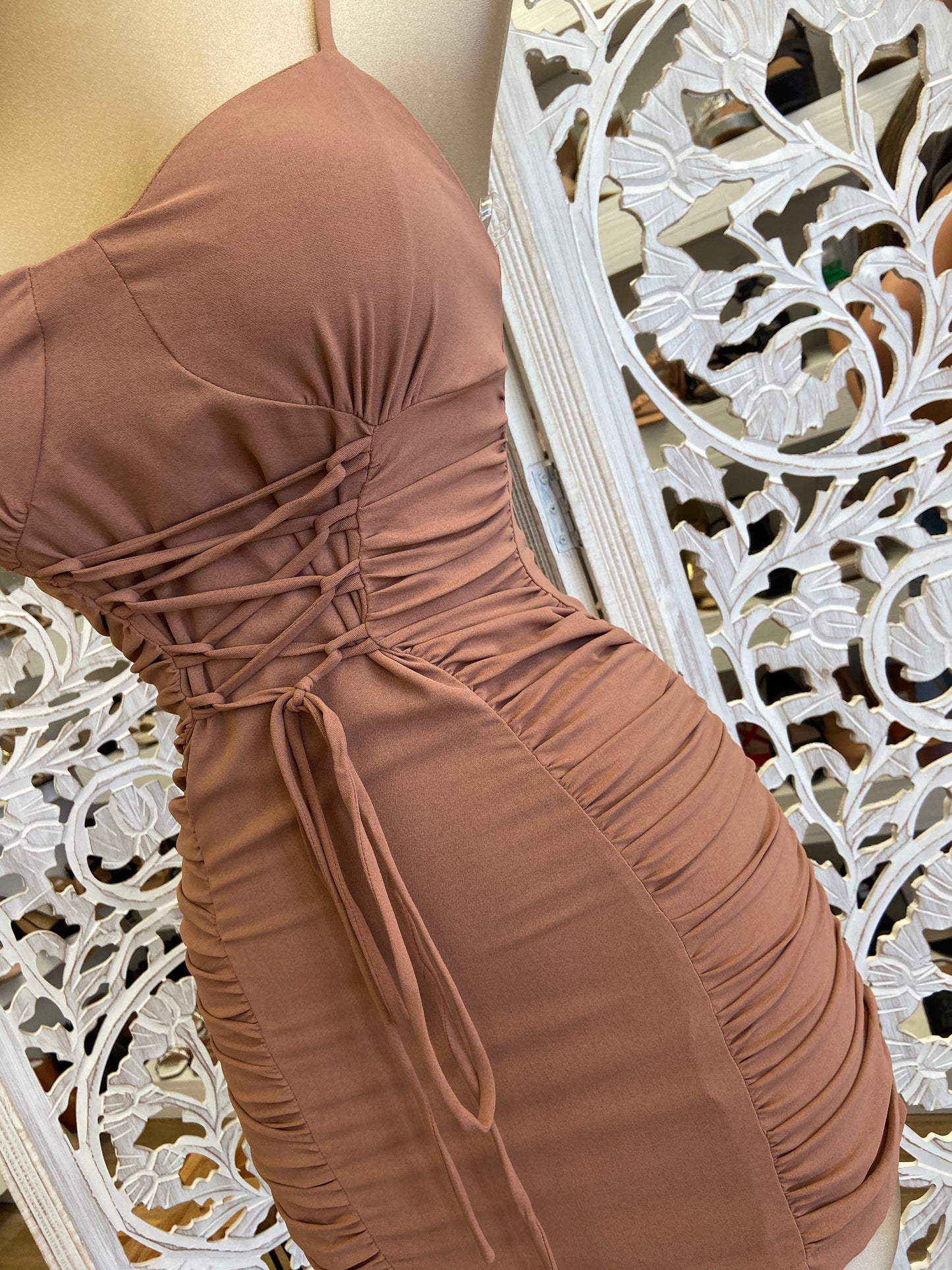 Brown Tie Waist Dress