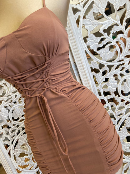 Brown Tie Waist Dress