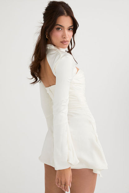 Silky Satin High Neck Long Sleeve Cutout Party Mini Dress