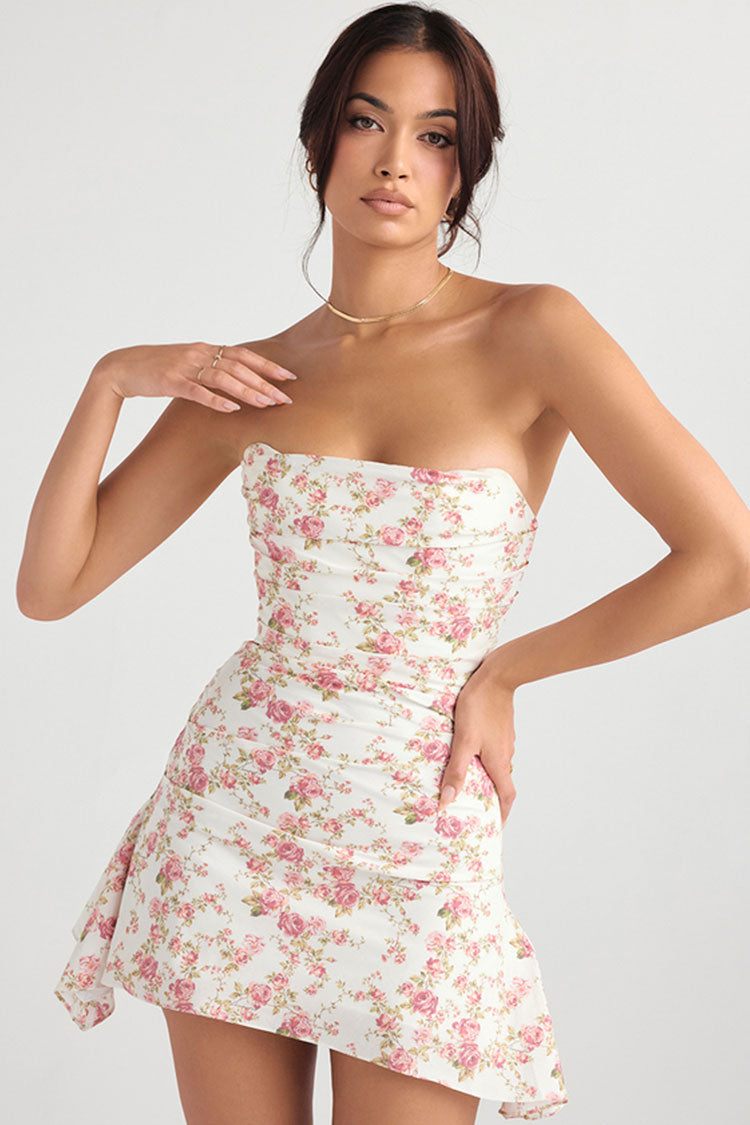 Silky Satin Pleated Trim Corset Strapless Party Mini Dress