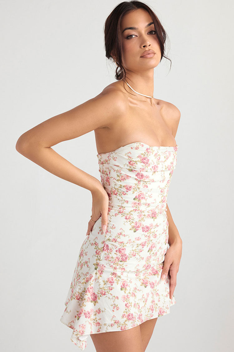 Silky Satin Pleated Trim Corset Strapless Party Mini Dress